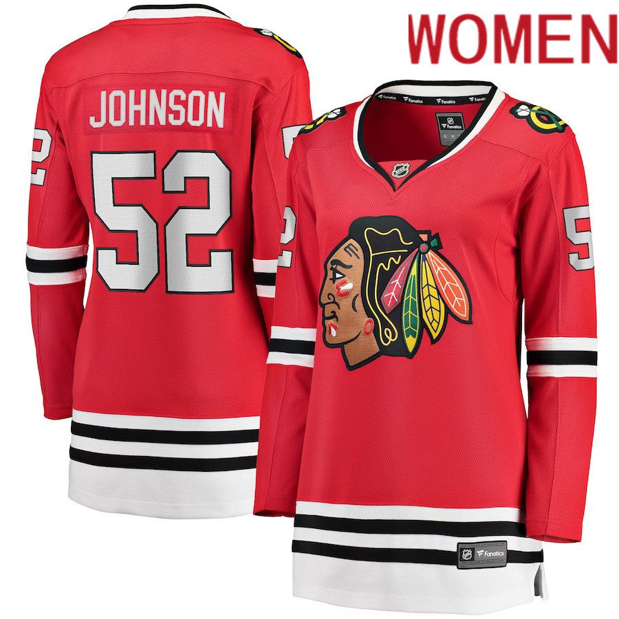 Women Chicago Blackhawks #52 Reese Johnson Fanatics Branded Red Home Breakaway Player NHL Jersey